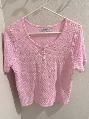 Celebrity Pink Short Sleeve Pointelle Henley Top - Pink - Size XL